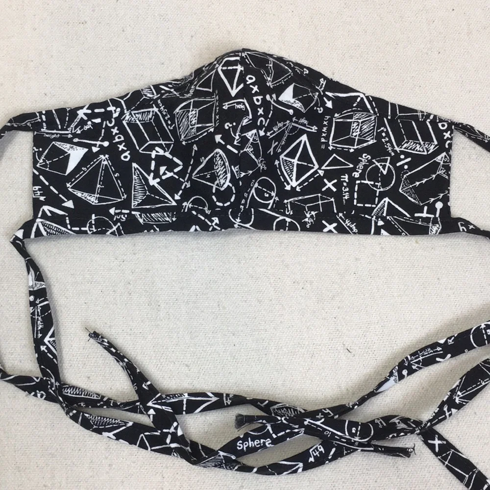 Hand sewn Geometry Cotton Face mask w Ties